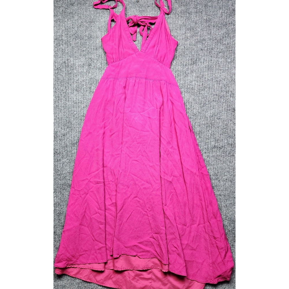 Lulus Magenta Pink V-Neck High-Low Maxi Dress with Pockets Size Large